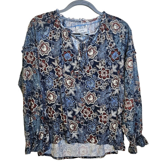 Cupio Size Medium M Boho Tunic Top Blouse Blue Floral Flower Viscose Oversized - Picture 1 of 10